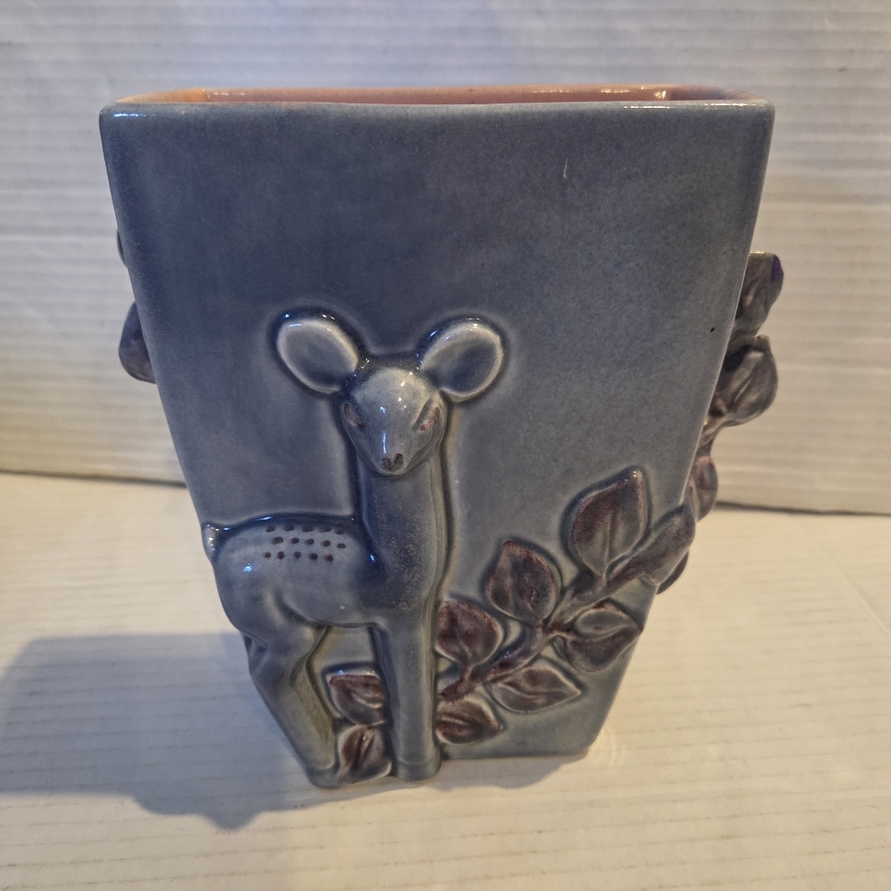 Vintage Vase Deer Mid Century Modern MCM Red Wing Collectible Rare BLUE